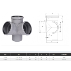 Хрестовина двоплощинна 110х110х110 мм, кут=67 град  Сірий (175920-05)
