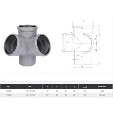 Хрестовина одноплощинна 110x50x50 мм, кут=67 ° 30'  Сірий (175910-05)